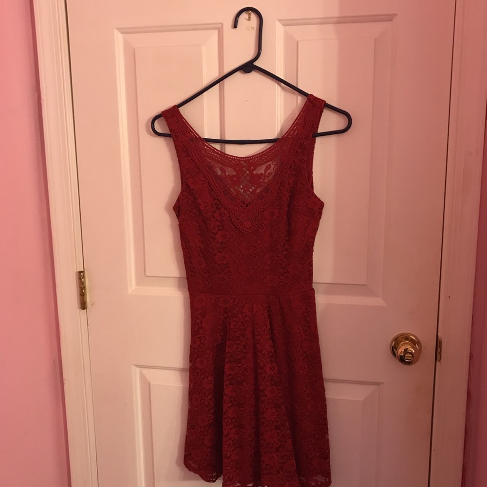 Red floral laced dress